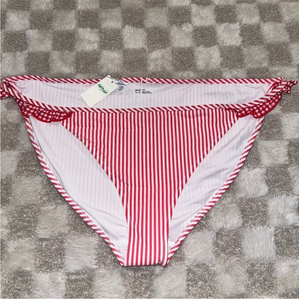 Aerie swim Red and White Striped Bikini Bottom size XL